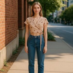 Juniors No Comment NY-LA Crop Top Pink Plaid With‎ Butterflies Tie Waist